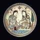 Iran / Persia: Mongol couple, late Khwarezmid or early Ilkhanid, represented on a painted, glazed plate, Kashan, 13th century